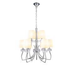 Loewe 2 Tier Pendant 6+3 Light E14, Polished Chrome With Cream Shades