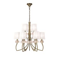 Loewe 2 Tier Pendant 6+3 Light E14, Antique Brass With White Shades (4730)