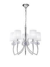 Loewe Pendant 5 Light E14, Polished Chrome With White Shades