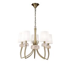 Loewe Pendant 5 Light E14, Antique Brass With White Shades (4731)