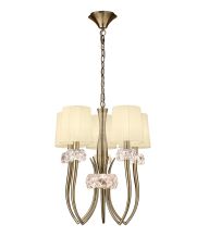 Loewe 50cm Slim Pendant 5 Light E14, Antique Brass With Cream Shades
