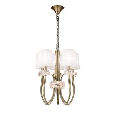 Loewe 50cm Slim Pendant 5 Light E14, Antique Brass With White Shades (4732)