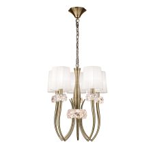 Loewe Slim Pendant 5 Light E14, Antique Brass With White Shades (4732)