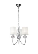 Loewe Pendant 3 Light E14, Polished Chrome With White Shades