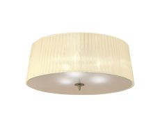 Loewe 55cm Flush Ceiling 3 Light E27, Antique Brass With Cream Shade