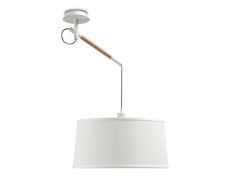 Nordica Multi Position Pendant With White Shade 1 Light E27, Matt White/Beech With Ivory White Shade