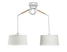 Nordica Linear Pendant With White Shade 2 Light E27, Matt White/Beech With Ivory White Shades