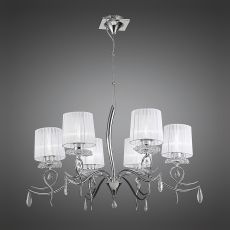 Louise Pendant 6 Light E27 With White Shades Polished Chrome / Clear Crystal
