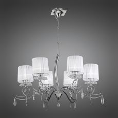 Louise 88cm Pendant 6 Light E27 With White Shades Polished Chrome / Clear Crystal