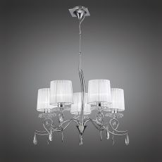 Louise 74cm Pendant 5 Light E27 With White Shades Polished Chrome / Clear Crystal