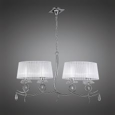 Louise Linear Pendant 2 Arm 4 Light E27 With White Oval Shades Polished Chrome / Clear Crystal