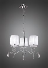 Louise Pendant 3 Light E27 With White Shades Polished Chrome / Clear Crystal