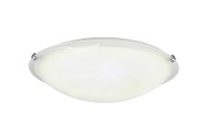 Cgiovanny 3 Light E27 Flush Ceiling 400mm Round, Polished Chrome With Frosted Alabaster Glass