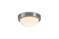 Porter IP44 1 Light E27 21cm Flush Ceiling Light, Satin Nickel With Opal White Glass