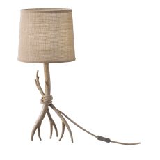 Sabina Table Lamp 57cm, 1 x E27 (Max 40W), Imitation Wood, Linen Shade