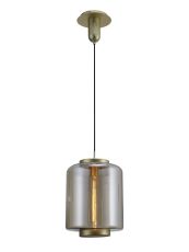 Jarras Pendant 30cm Round, 1 x E27 (Max 40W), Matt Gold / Cognac Glass