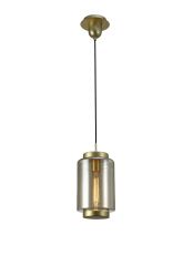 Jarras Pendant 20cm Round, 1 x E27 (Max 40W), Matt Gold/Cognac Glass