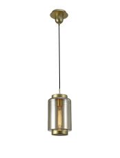 Jarras Pendant 20cm Round, 1 x E27 (Max 40W), Matt Gold/Cognac Glass