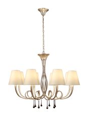Paola Pendant 95cm Round, 8 x E14 (Max 40W), Silver Painting, Cream Shades
