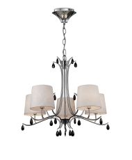 Andrea Pendant 81.5cm Round, 5 x E14 (Max 20W), Polished Chrome, White Shades, Black Crystal Droplets