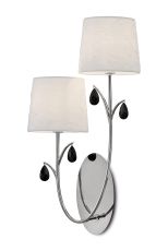 Andrea Wall Light, 2 x E14 (Max 20W), Polished Chrome, White Shades, Black Crystal Droplets