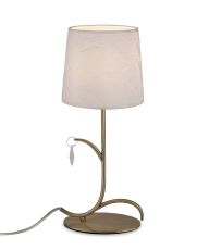 Andrea Table Lamp 45cm, 1 x E14 (Max 20W), Antique Brass, White Shades, White Crystal Droplets