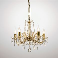 Gabrielle 48cm Chandelier With Glass Sconce & Glass Crystal Droplets 5 Light E14 Polished Brass Finish