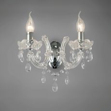 Gabrielle Wall Lamp 2 Light E14 With Glass Sconce & Glass Droplets/Polished Chrome