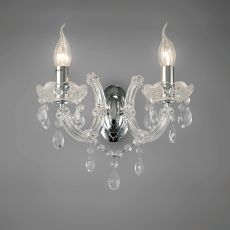 Gabrielle Wall Lamp 2 Light E14 With Glass Sconce & Glass Droplets/Polished Chrome