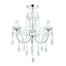 Latteha 3 Light G9 Polished Chrome IP44 Semi Flush Bathroom Chandelier With Clear Faceted Crystals