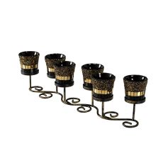 (DH) Mika Mosaic Candle Holder Black/French Gold