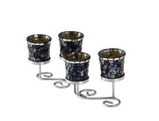 (DH) Myra Mosaic Candle Holder Blue/Silver