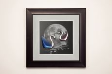 (DH) Nature Moonlight Swans Black Frame Blue, Pink, Clear Crystal