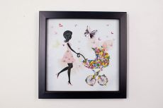 (DH) Bambino Mother With Pram, Black Frame Pink Crystal