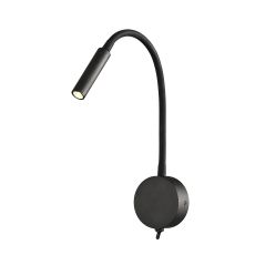 Boavista Switched Wall Lamp / Reader 1L 3W LED Round Head Spot, 3000K, 135lm, Round Base Matt Black, 3yrs Warranty