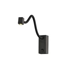 Boavista Switched Wall Lamp/Reader 1L 3W LED Square Head Spot, 3000K, 135lm, Round Base Matt Black, 3yrs Warranty