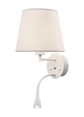 Caicos Wall + Reading Light with USB Charger, 1 x E27 (Max 20W) + 3W LED, 3000K, 210lm LED, Individually Switched, White, 3yrs Warranty