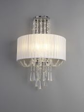 Freida Wall Lamp With White Shade 2 Light E14 Polished Chrome/Crystal