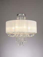 Freida 50cm Semi Flush With White Shade 6 Light E14 Polished Chrome/Crystal