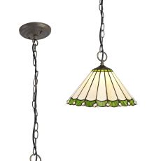 Adolfo 3 Light Downlighter Pendant E27 With 30cm Tiffany Shade, Green/Cream/Crystal/Aged Antique Brass