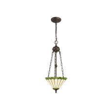 Adolfo 2 Light Uplighter Pendant E27 With 30cm Tiffany Shade, Green/Cream/Crystal/Aged Antique Brass