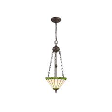 Adolfo 29.5cm 2 Light Uplighter Pendant E27 With 30cm Tiffany Shade, Green/Cmozarella/Crystal/Aged Antique Brass