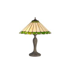 Adolfo 2 Light Curved Table Lamp E27 With 40cm Tiffany Shade, Green/Cream/Crystal/Aged Antique Brass