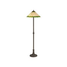 Adolfo 2 Light Leaf Design Floor Lamp E27 With 40cm Tiffany Shade, Green/Cream/Crystal/Aged Antique Brass