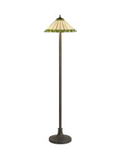 Adolfo 2 Light Stepped Design Floor Lamp E27 With 40cm Tiffany Shade, Green/Cream/Crystal/Aged Antique Brass