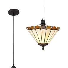 Adolfo 1 Light Uplighter Pendant E27 With 30cm Tiffany Shade, Amber/Cream/Crystal/Black