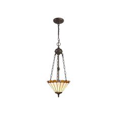 Adolfo 2 Light Uplighter Pendant E27 With 30cm Tiffany Shade, Amber/Cream/Crystal/Aged Antique Brass