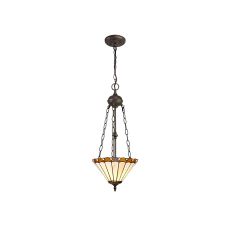 Adolfo 29.5cm 2 Light Uplighter Pendant E27 With 30cm Tiffany Shade, Amber/Cmozarella/Crystal/Aged Antique Brass