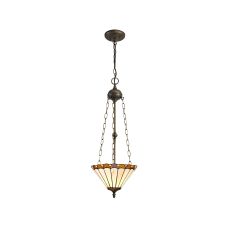 Adolfo 3 Light Uplighter Pendant E27 With 30cm Tiffany Shade, Amber/Cream/Crystal/Aged Antique Brass