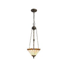 Adolfo 3 Light Uplighter Pendant E27 With 30cm Tiffany Shade, Amber/Cmozarella/Crystal/Aged Antique Brass